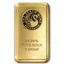 5 gram Perth Mint Gold Bar .9999 Fine (In Assay)