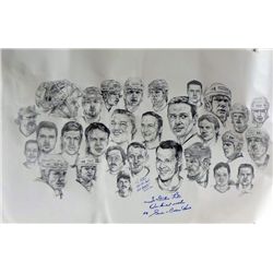 GORDIE HOWE & BILL GADSBY AUTOGRAPHED 38 x 25  PRINTED SKETCH of HOCKEY GREATS