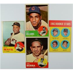 1963 TOPPS LOT, #300 MAYS, #324 ROOKIE, #340 BERRA, #353 B.WILLIAMS