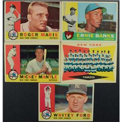 1960 TOPPS STAR CARD LOT, BANKS, FORD, MANTLE, MARIS, YANKEE T/C