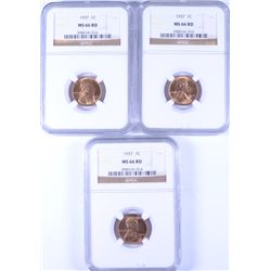 LOT OF ( 3 ) 1937 LINCOLN CENTS, NGC MS-66 RED