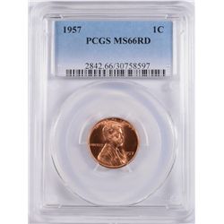 1957 LINCOLN CENT, PCGS MS-66 RED