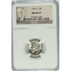 1953-S ROOSEVELT DIME, NGC MS-66 FULL TORCH