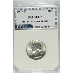 1963-D WASHINGTON QUARTER, PCI MS-67  TRENDS  FOR $3000.00