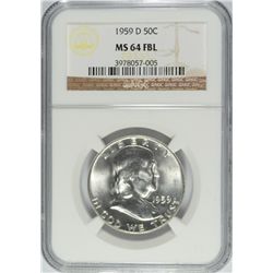 1959-D FRANKLIN HALF DOLLAR, NGC MS-64 FBL