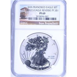2012-S $1.00 AMERICAN SILVER EAGLE REVERSE PROOF, NGC PROOF-69  TROLLEY LABEL