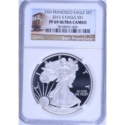 2012-S $1.00 AMERICAN SILVER EAGLE, NGC PROOF-69 ULTRA  CAMEO!  TROLLEY  LABEL