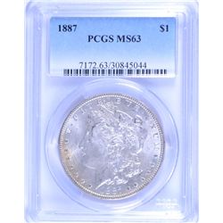 1887 MORGAN SILVER DOLLAR, MS-63  NICE COIN
