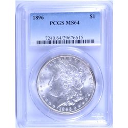 1896 MORGAN SILVER DOLLAR, PCGS MS-64   NICE
