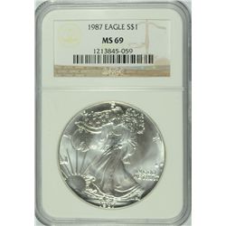 1987 SILVER AMERICAN EAGLE NGC MS-69