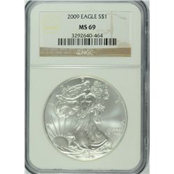 2009 SILVER AMERICAN EAGLE NGC MS-69