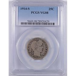 1914-S BARBER QUARTER PCGS VG-8