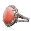 Image 2 : 14KT White Gold 8.14ct Pink Coral and Diamond Ring