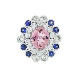 14KT White Gold 2.24ct Tourmaline, Sapphire and Diamond Ring