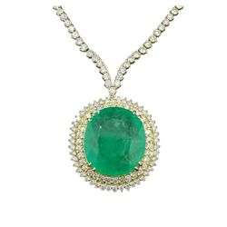 18KT Yellow Gold 38.31ct Emerald and Diamond Necklace