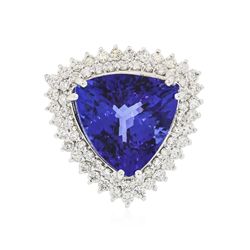 14KT White Gold GIA Certified 18.78ct Tanzanite and Diamond Ring