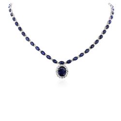 14KT White Gold 28.02ctw Sapphire and Diamond Necklace