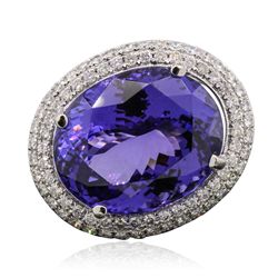 18KT White Gold GIA Certified 30.19ct Tanzanite and Diamond Ring