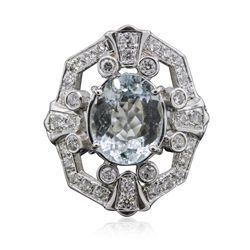14KT White Gold 4.51ct Aquamarine and Diamond Ring