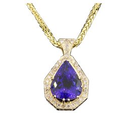 14KT Yellow Gold 27.66ct Tanzanite and Diamond Pendant With Chain