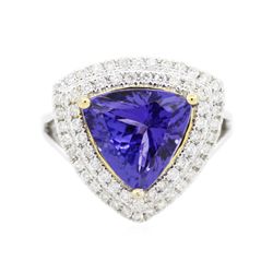 14KT Two-Tone Gold 4.70ct Tanzanite and Diamond Ring