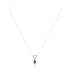 14KT White Gold 1.10ct Tanzanite and Diamond Pendant With Chain