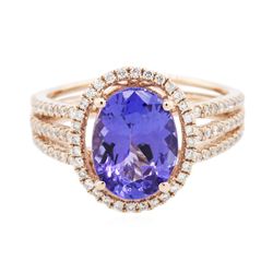 14KT Rose Gold 2.92ct Tanzanite and Diamond Ring