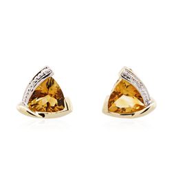 10KT Yellow Gold 2.00ctw Yellow Topaz and Diamond Earrings