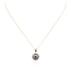 14KT Yellow Gold Pearl and Diamond Pendant With Chain