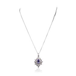 14KT White Gold 2.28ct Tanzanite and Diamond Pendant With Chain