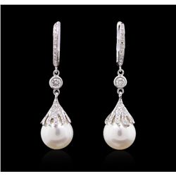 14KT White Gold Pearl and Diamond Earrings