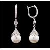 Image 2 : 14KT White Gold Pearl and Diamond Earrings