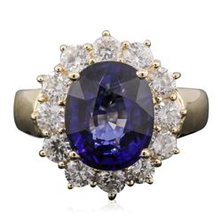 14KT Yellow Gold 5.48ct Tanzanite and Diamond Ring