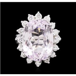 14KT White Gold 13.66ct Kunzite and Diamond Ring