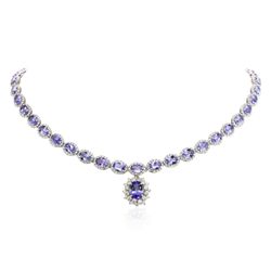 14KT White Gold 33.55ctw Tanzanite and Diamond Necklace