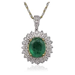 14KT White and Yellow Gold 9.42ct Emerald and Diamond Pendant