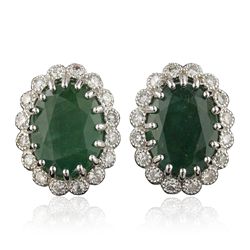 14KT White Gold 11.56ctw Emerald and Diamond Earrings