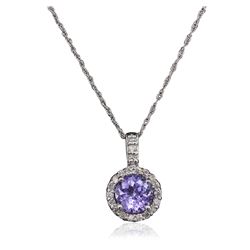 14KT White Gold 0.84ct Tanzanite and Diamond Pendant With Chain