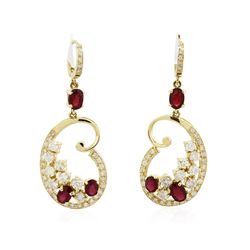 14KT Yellow Gold 2.60ctw Ruby and Diamond Earrings