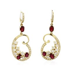 14KT Yellow Gold 2.60ctw Ruby and Diamond Earrings