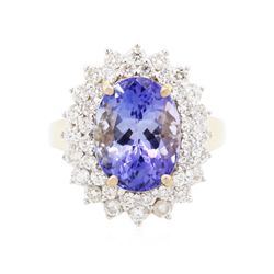 14KT Yellow Gold 4.79ct Tanzanite and Diamond Ring