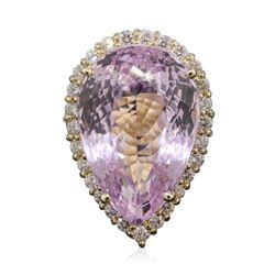 14KT Yellow Gold 38.02ct GIA Certified Kunzite and Diamond Ring