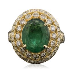 14KT Yellow Gold 3.18ct Emerald and Diamond Ring