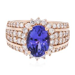 14KT Rose Gold 3.16ct Tanzanite and Diamond Ring