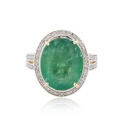 14KT Yellow Gold 7.61ct Emerald and Diamond Ring