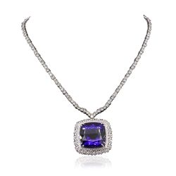 18KT White Gold 68.80ct GIA Certified Tanzanite and Diamond Pendant With Chain