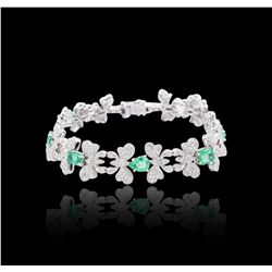 18KT White Gold 3.20ctw Emerald and Diamond Bracelet