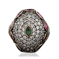 Silver 2.20ctw Ruby, Emerald and Cubic Zirconia Ring