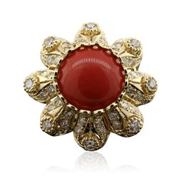 14KT Yellow Gold 9.36ct Coral and Diamond Ring