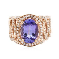14KT Rose Gold 3.59ct Tanzanite and Diamond Ring